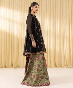 Fashion Sapphire 3 Piece - Embroidered Blended Net Suit BlackDupatta