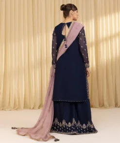 Hot Sapphire 3 Piece - Embroidered Blended Net Suit BlueDupatta