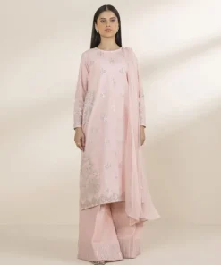 Clearance Sapphire 3 Piece - Embroidered Chambray Suit Light PinkDupatta