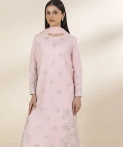 Clearance Sapphire 3 Piece - Embroidered Chambray Suit Light PinkDupatta