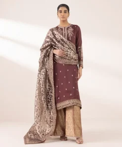 New Sapphire 3 Piece - Embroidered Chiffon Suit Brown