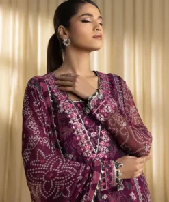 Discount Sapphire 3 Piece - Embroidered Chiffon Suit MagentaDupatta