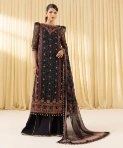 Best Sapphire 3 Piece - Embroidered Chiffon Suit BlackDupatta