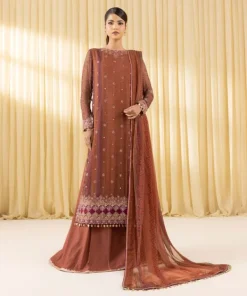 New Sapphire 3 Piece - Embroidered Chiffon Suit RustDupatta