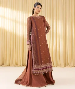 New Sapphire 3 Piece - Embroidered Chiffon Suit RustDupatta