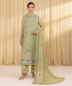 Hot Sapphire 3 Piece - Embroidered Chiffon Suit Bronze YellowDupatta