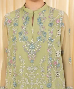 Hot Sapphire 3 Piece - Embroidered Chiffon Suit Bronze YellowDupatta