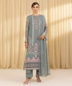 Sale Sapphire 3 Piece - Embroidered Chiffon Suit GreyDupatta