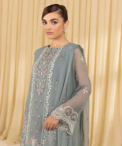 Sale Sapphire 3 Piece - Embroidered Chiffon Suit GreyDupatta