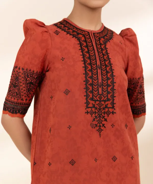 Hot Sapphire 3 Piece - Embroidered Cotton Jacquard Suit