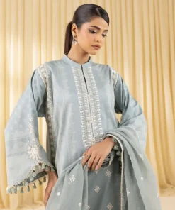 Fashion Sapphire 3 Piece - Embroidered Cotton Satin Suit AquaDupatta