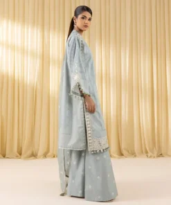 Fashion Sapphire 3 Piece - Embroidered Cotton Satin Suit AquaDupatta