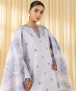 Outlet Sapphire 3 Piece - Embroidered Cotton Satin Suit GreyDupatta