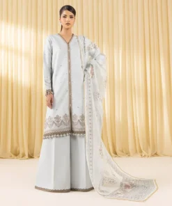 Clearance Sapphire 3 Piece - Embroidered Cotton Satin Suit AquaDupatta