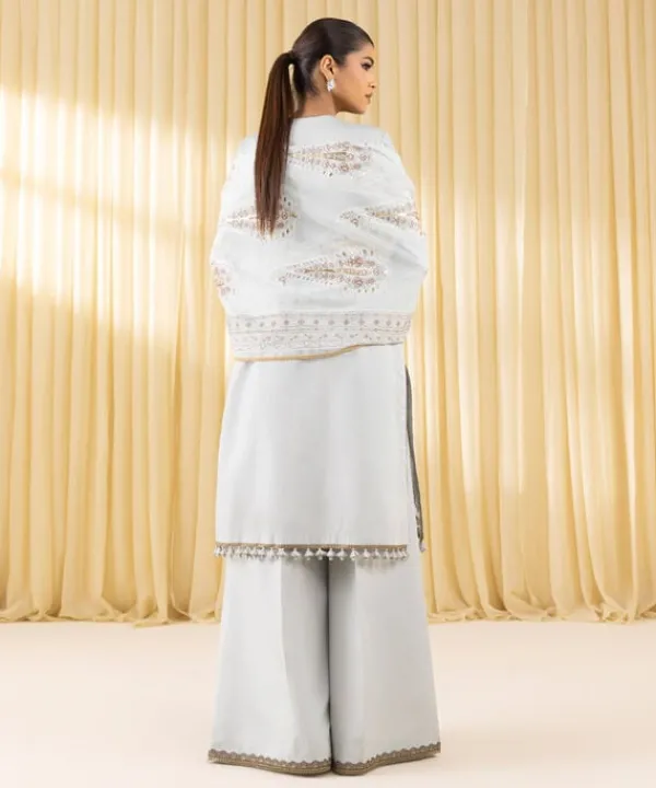Clearance Sapphire 3 Piece - Embroidered Cotton Satin Suit AquaDupatta