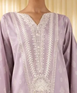 New Sapphire 3 Piece - Embroidered Cotton Satin Suit LilacDupatta
