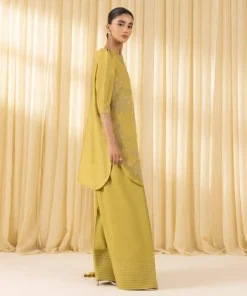Fashion Sapphire 3 Piece - Embroidered Cotton Satin Suit MustardDupatta
