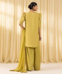 Fashion Sapphire 3 Piece - Embroidered Cotton Satin Suit MustardDupatta