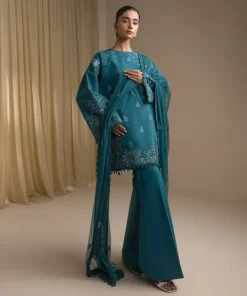 Online Sapphire 3 Piece - Embroidered Cotton Jacquard Suit Teal GreenDupatta