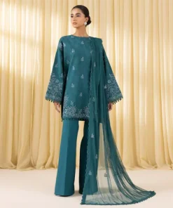 Online Sapphire 3 Piece - Embroidered Cotton Jacquard Suit Teal GreenDupatta