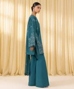 Online Sapphire 3 Piece - Embroidered Cotton Jacquard Suit Teal GreenDupatta