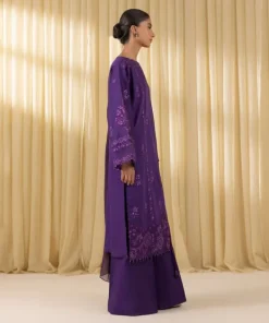 Clearance Sapphire 3 Piece - Embroidered Cotton Satin Suit PurpleDupatta