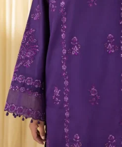 Clearance Sapphire 3 Piece - Embroidered Cotton Satin Suit PurpleDupatta