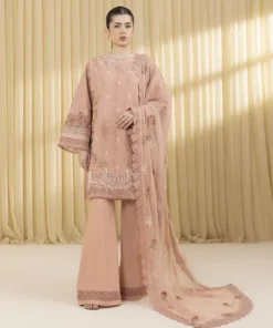 New Sapphire 3 Piece - Embroidered Cotton Jacquard Suit PeachDupatta