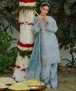 New Sapphire 3 Piece - Embroidered Cotton Jacquard Suit Ice BlueDupatta
