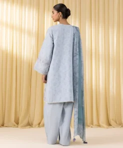New Sapphire 3 Piece - Embroidered Cotton Jacquard Suit Ice BlueDupatta