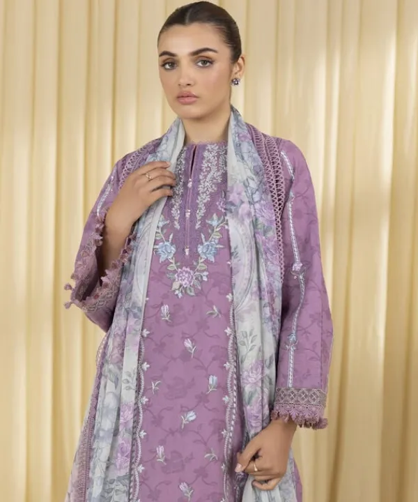 New Sapphire 3 Piece - Embroidered Cotton Jacquard Suit PurpleDupatta