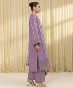 New Sapphire 3 Piece - Embroidered Cotton Jacquard Suit PurpleDupatta