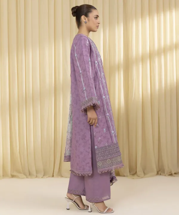 New Sapphire 3 Piece - Embroidered Cotton Jacquard Suit PurpleDupatta