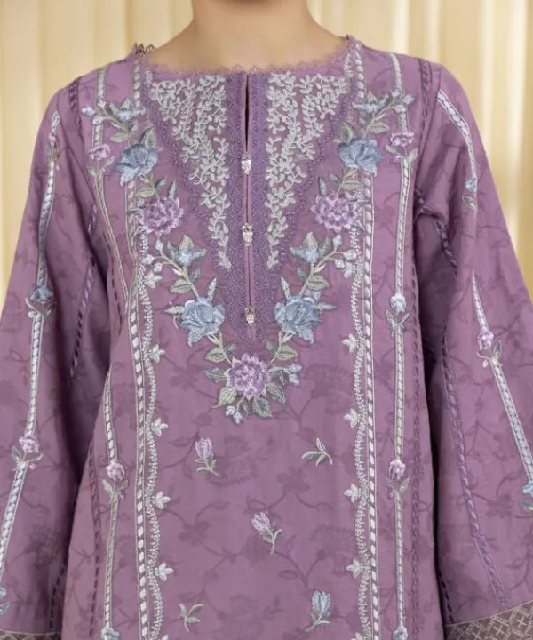 New Sapphire 3 Piece - Embroidered Cotton Jacquard Suit PurpleDupatta