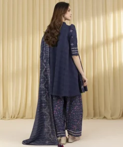 New Sapphire 3 Piece - Embroidered Cotton Jacquard Suit Navy BlueDupatta