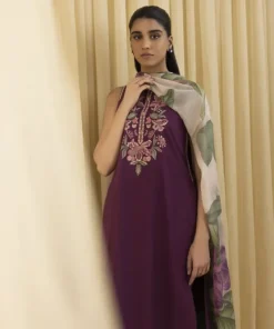 Outlet Sapphire 3 Piece - Embroidered Crosshatch Suit MagentaDupatta