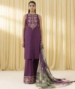 Outlet Sapphire 3 Piece - Embroidered Crosshatch Suit MagentaDupatta
