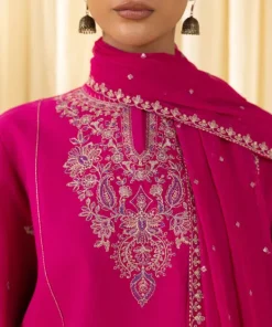 Outlet Sapphire 3 Piece - Embroidered Dobby Suit Hot PinkDupatta