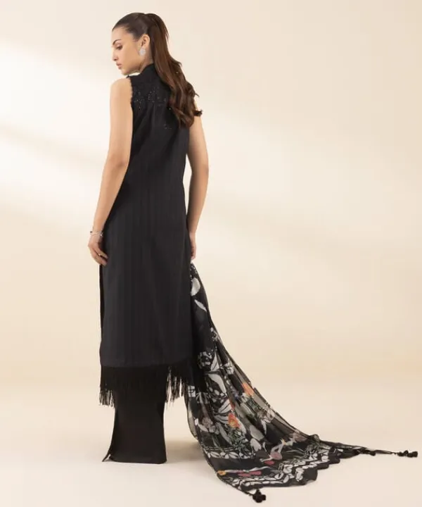Online Sapphire 3 Piece - Embroidered Dobby Suit BlackDupatta