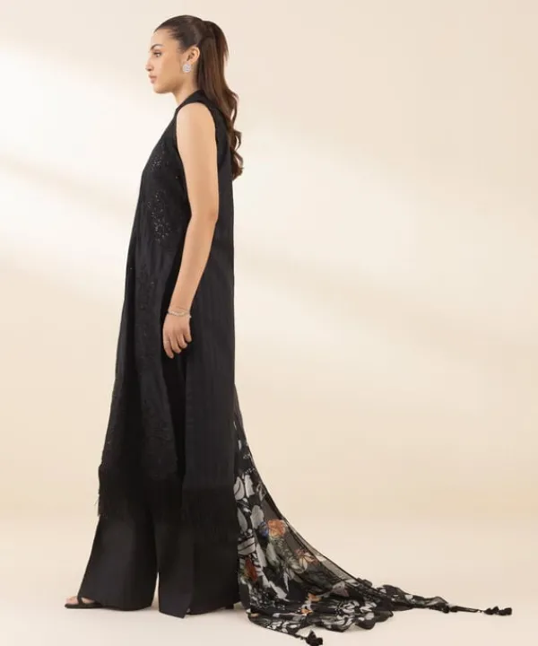 Online Sapphire 3 Piece - Embroidered Dobby Suit BlackDupatta