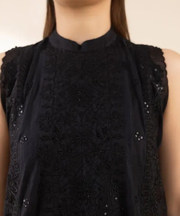 Online Sapphire 3 Piece - Embroidered Dobby Suit BlackDupatta