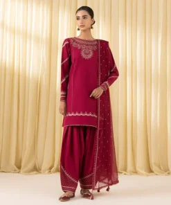 Outlet Sapphire 3 Piece - Embroidered Dobby Suit RedDupatta