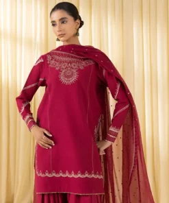 Outlet Sapphire 3 Piece - Embroidered Dobby Suit RedDupatta