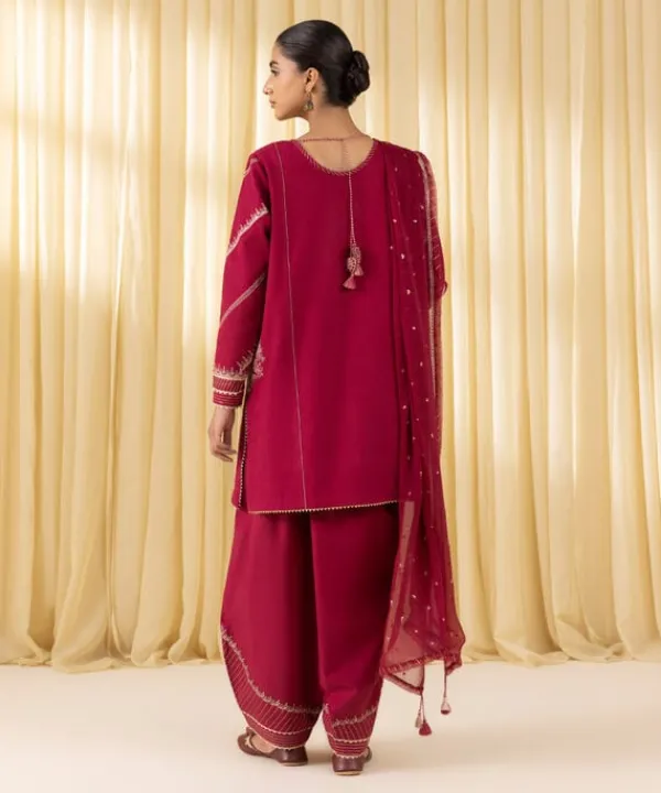 Outlet Sapphire 3 Piece - Embroidered Dobby Suit RedDupatta