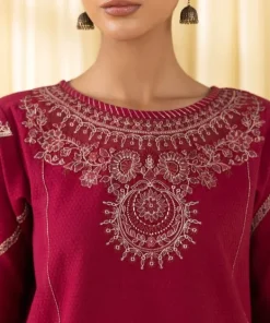 Outlet Sapphire 3 Piece - Embroidered Dobby Suit RedDupatta