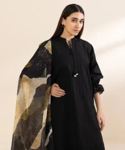 Clearance Sapphire 3 Piece - Embroidered Dobby Suit BlackDupatta