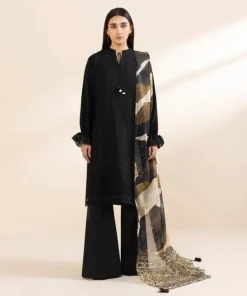 Clearance Sapphire 3 Piece - Embroidered Dobby Suit BlackDupatta