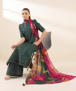 Sale Sapphire 3 Piece - Embroidered Dobby Suit GreenDupatta