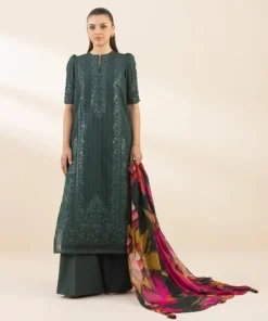 Sale Sapphire 3 Piece - Embroidered Dobby Suit GreenDupatta
