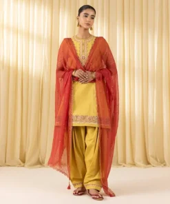 New Sapphire 3 Piece - Embroidered Dobby Suit YellowDupatta